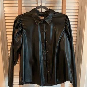 Vegan leather snap front top